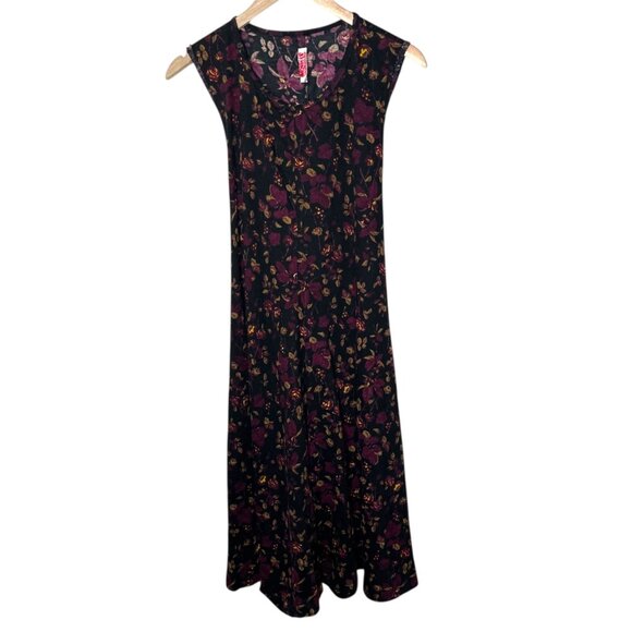 Jeanette By Betsey Johnson 70s Dark Floral Sleeveless Knit Maternity Dress - Picture 1 of 9